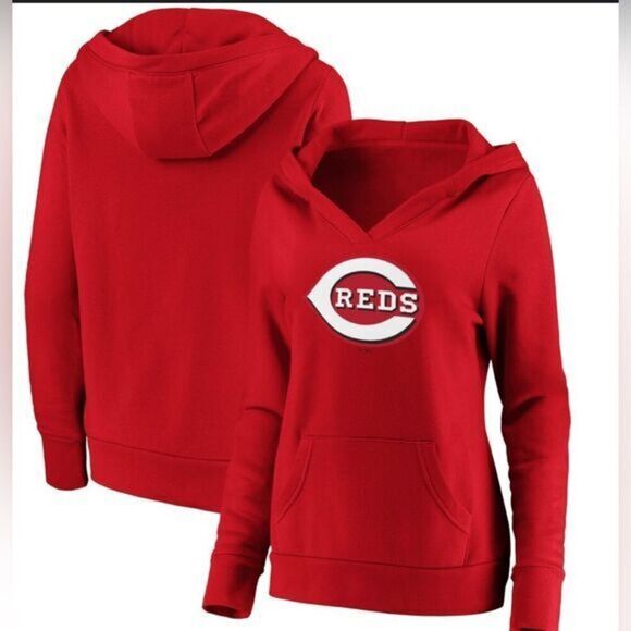 NWT Fanatics Women’s MLB Cincinnati Reds Logo V Neck Pullover Hoodie - Size S - Picture 1 of 10